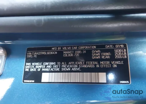 2020 Volvo S60 T6 R-Design из США, поврежденный, VIN 7JRA22TM5LG036434